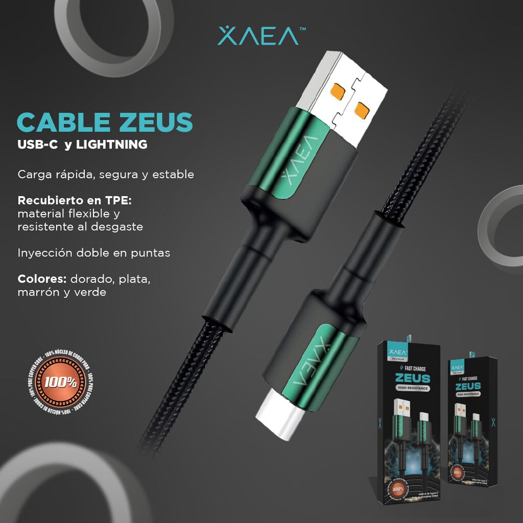 CABLE USB TIPO C MODX-103 - ZEUS - XAEA - DORADO - Imagen 3